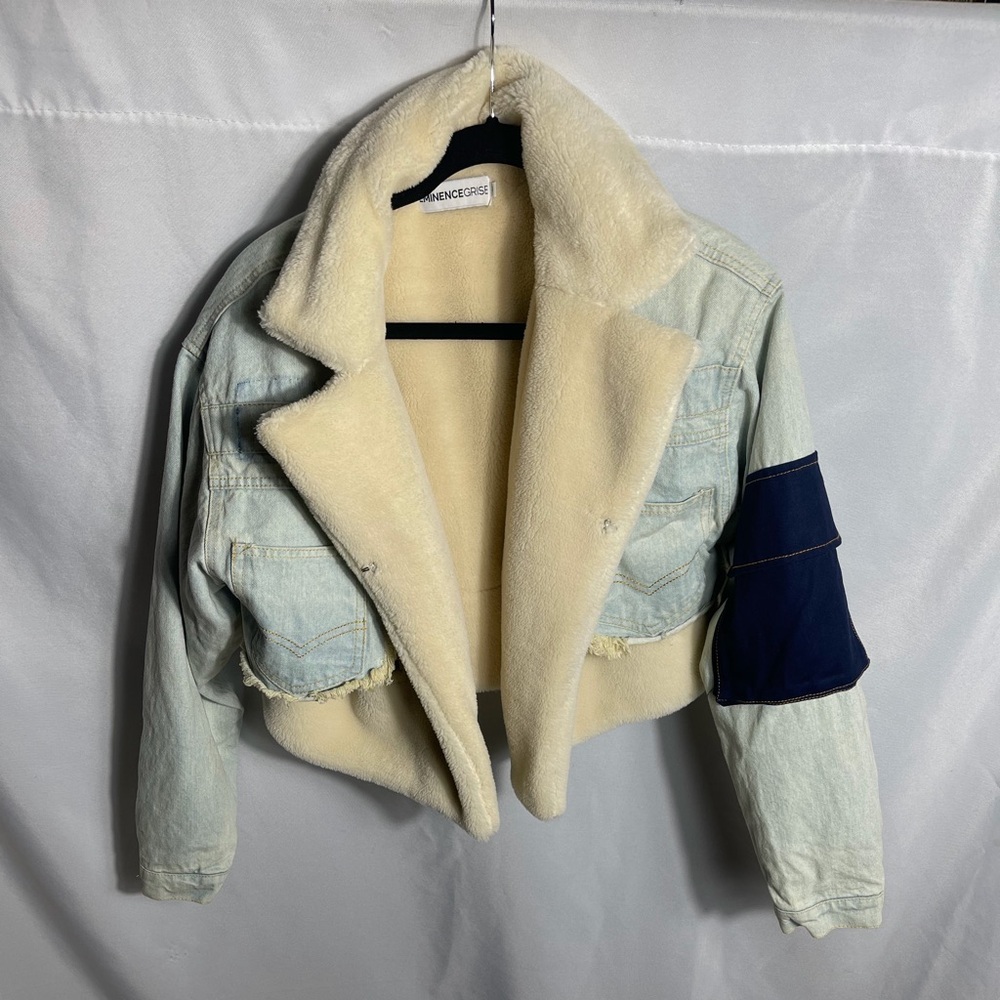 Eminence Grise Cropped Sherpa Denim Jacket Moto Streetwear Boutique M